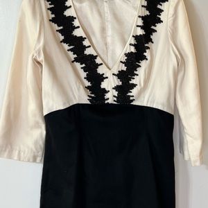 Black & White 3/4 Sleeve Dress with Black Bead Detail